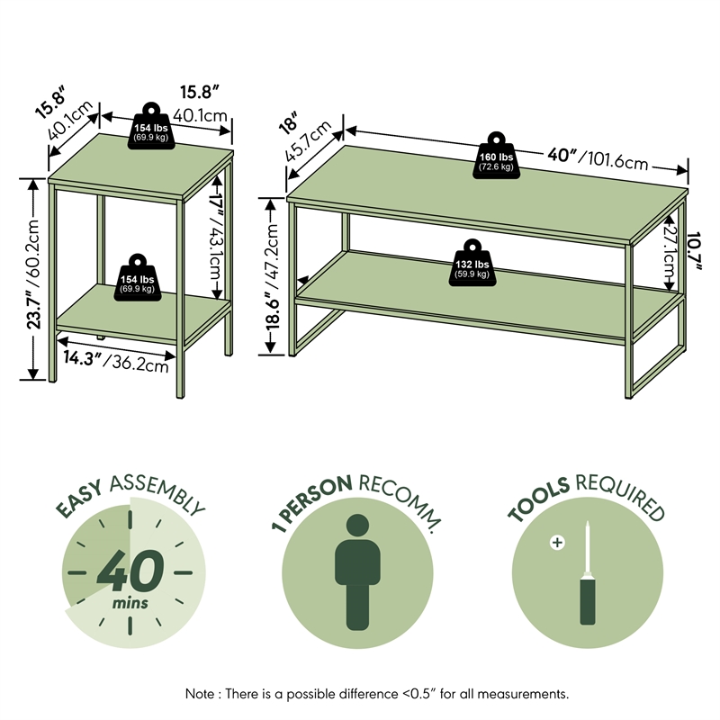Furinno SIMPLISTIC Set of 3 Metal Frame 2-Tier Coffee Table Amber Pine