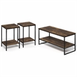 Furinno SIMPLISTIC Set of 3 Metal Frame 2-Tier Coffee Table Amber Pine