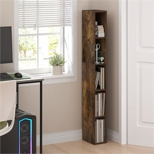 Furinno FULDA 5-Tier 6-In Width Narrow Bookcase 9.3 x 5.9 x 51.9 Amber Pine