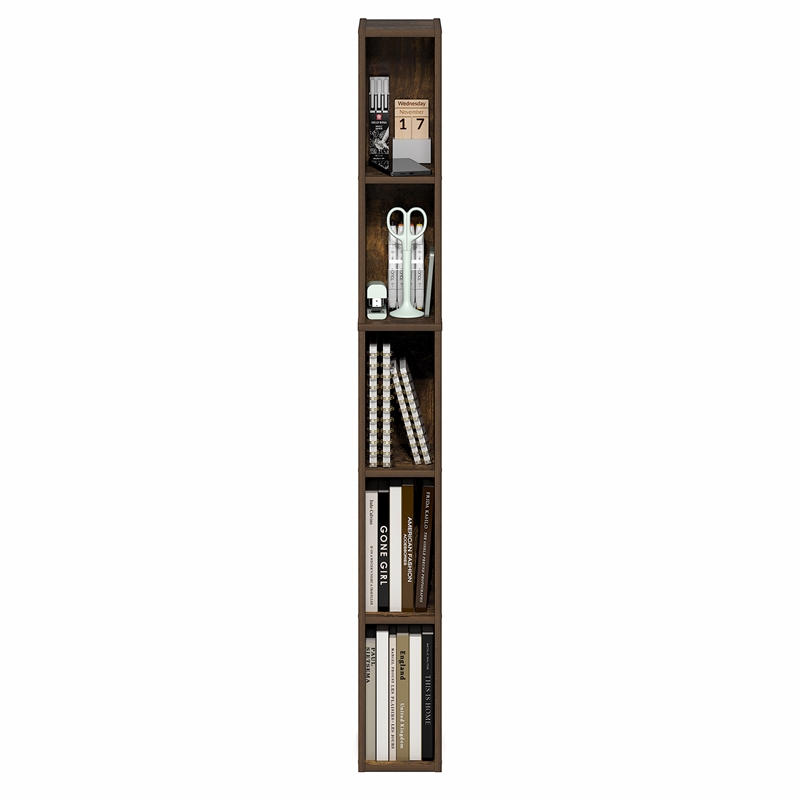 Furinno FULDA 5-Tier 6-In Width Narrow Bookcase 9.3 x 5.9 x 51.9 Amber Pine