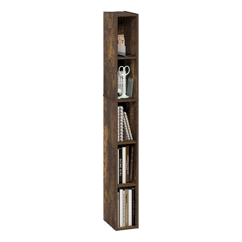 Furinno FULDA 5-Tier 6-In Width Narrow Bookcase 9.3 x 5.9 x 51.9 Amber Pine