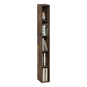 Furinno FULDA 5-Tier 6-In Width Narrow Bookcase 9.3 x 5.9 x 51.9 Amber Pine