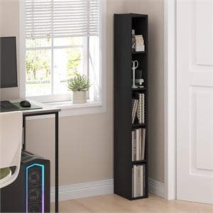 Furinno FULDA 5-Tier 6-In Width Narrow Bookcase 9.3 x 5.9 x 51.9 Blackwood