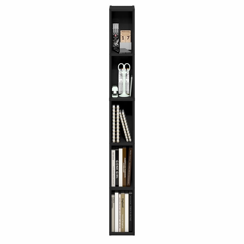 Furinno FULDA 5-Tier 6-In Width Narrow Bookcase 9.3 x 5.9 x 51.9 Blackwood