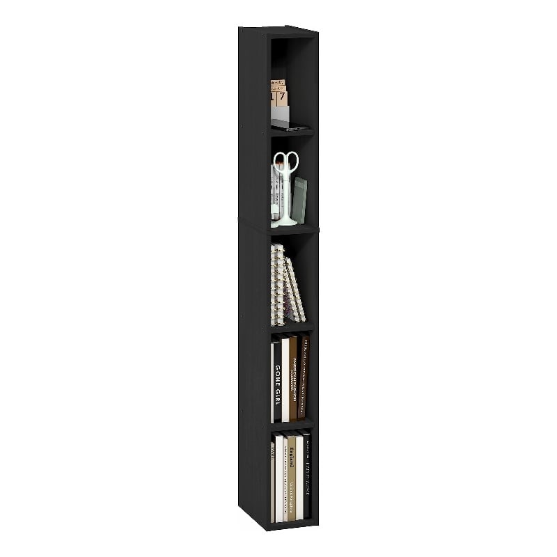 Furinno FULDA 5-Tier 6-In Width Narrow Bookcase 9.3 x 5.9 x 51.9 Blackwood