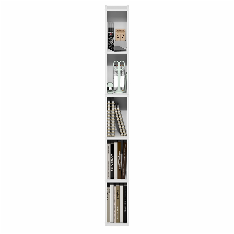 Furinno FULDA 5-Tier 6-In Width Narrow Bookcase 9.3 x 5.9 x 51.9 White