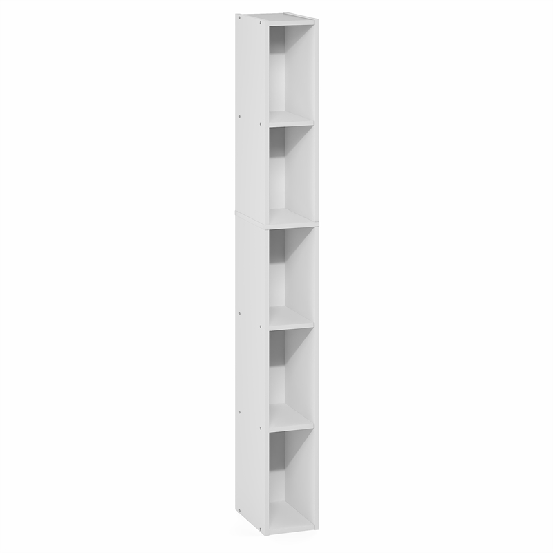 Furinno FULDA 5-Tier 6-In Width Narrow Bookcase 9.3 x 5.9 x 51.9 White