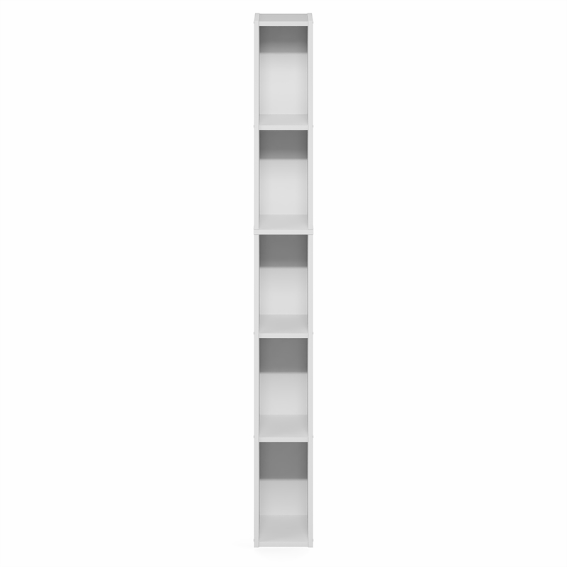 Furinno FULDA 5-Tier 6-In Width Narrow Bookcase 9.3 x 5.9 x 51.9 White