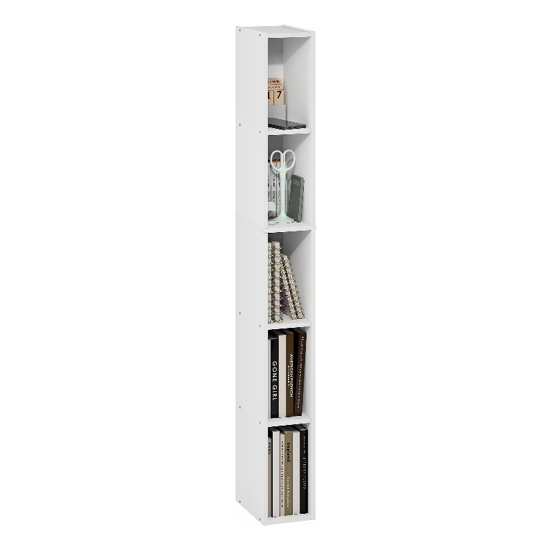 Furinno FULDA 5-Tier 6-In Width Narrow Bookcase 9.3 x 5.9 x 51.9 White
