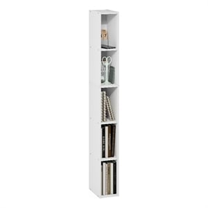 Furinno FULDA 5-Tier 6-In Width Narrow Bookcase 9.3 x 5.9 x 51.9 White