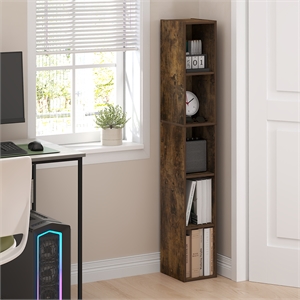 Furinno FULDA 5-Tier 8-In Width Narrow Bookcase 9.3 x 7.9 x 51.9 Amber Pine