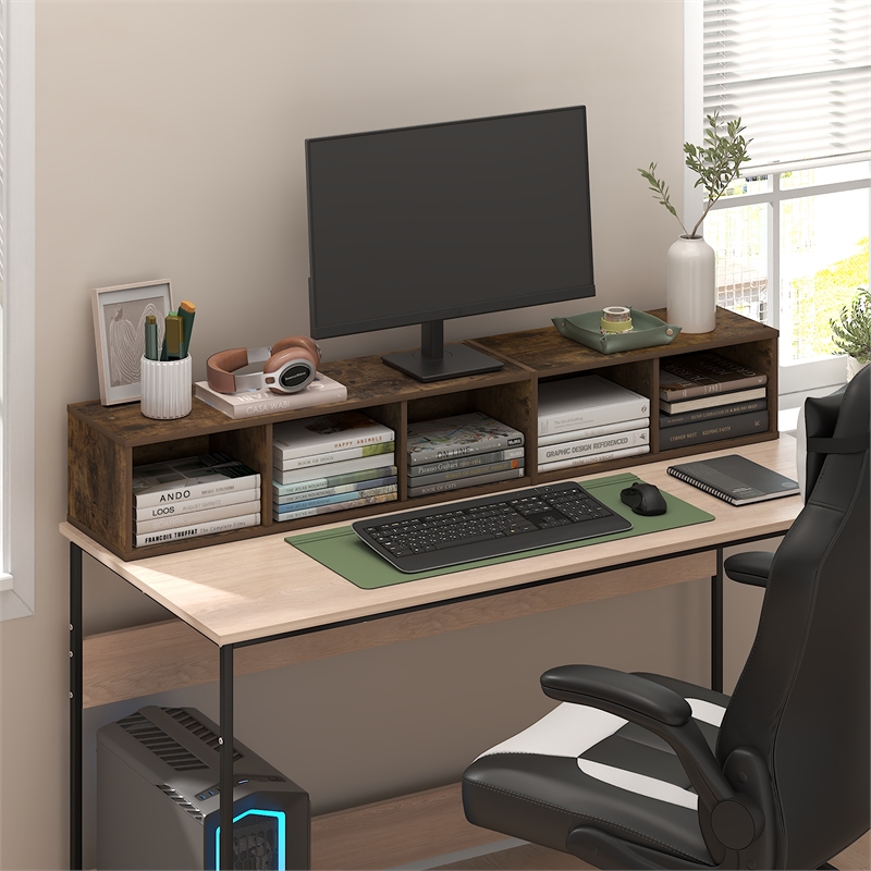 Furinno FULDA 5-Tier 8-In Width Narrow Bookcase 9.3 x 7.9 x 51.9 Amber Pine