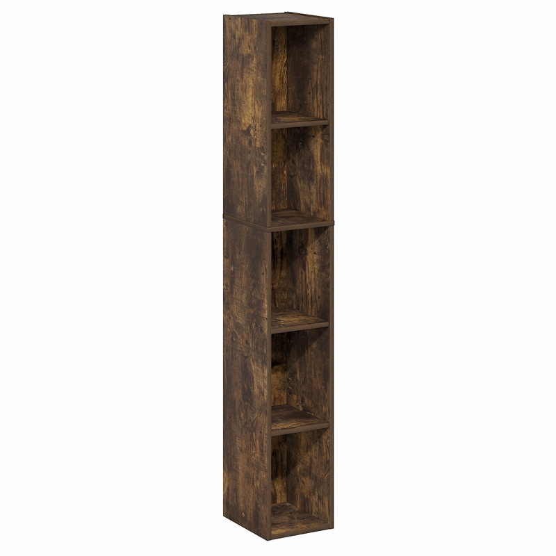 Furinno FULDA 5-Tier 8-In Width Narrow Bookcase 9.3 x 7.9 x 51.9 Amber Pine
