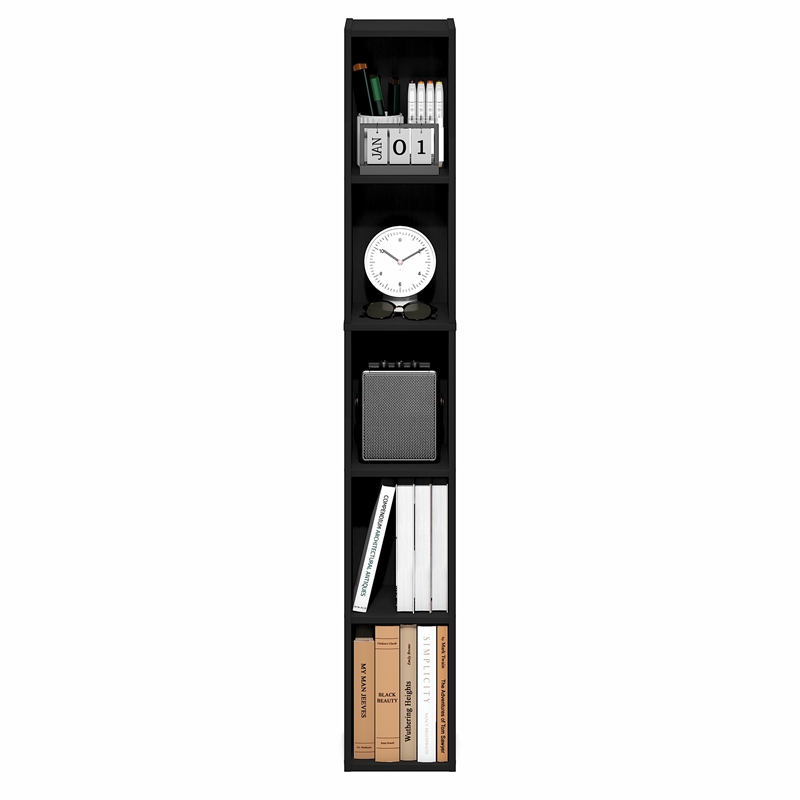 Furinno FULDA 5-Tier 8-In Width Narrow Bookcase 9.3 x 7.9 x 51.9 Blackwood