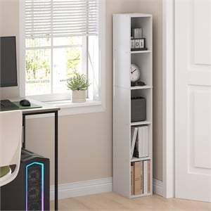 Furinno FULDA 5-Tier 8-In Width Narrow Bookcase 9.3 x 7.9 x 51.9 White