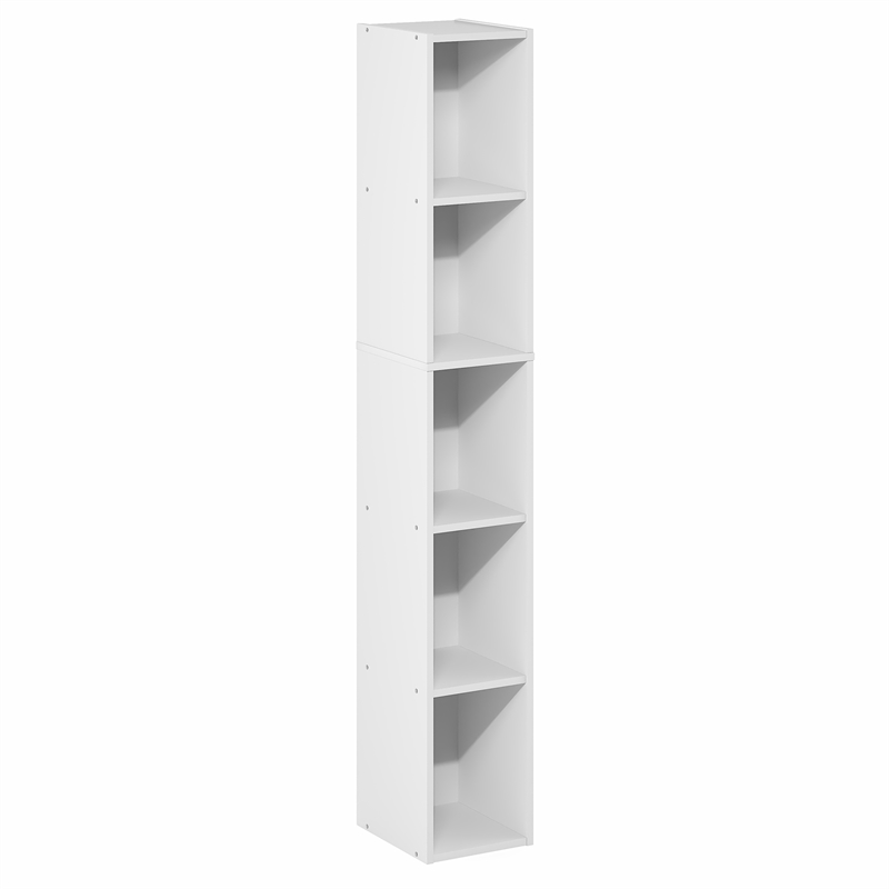 Furinno FULDA 5-Tier 8-In Width Narrow Bookcase 9.3 x 7.9 x 51.9 White