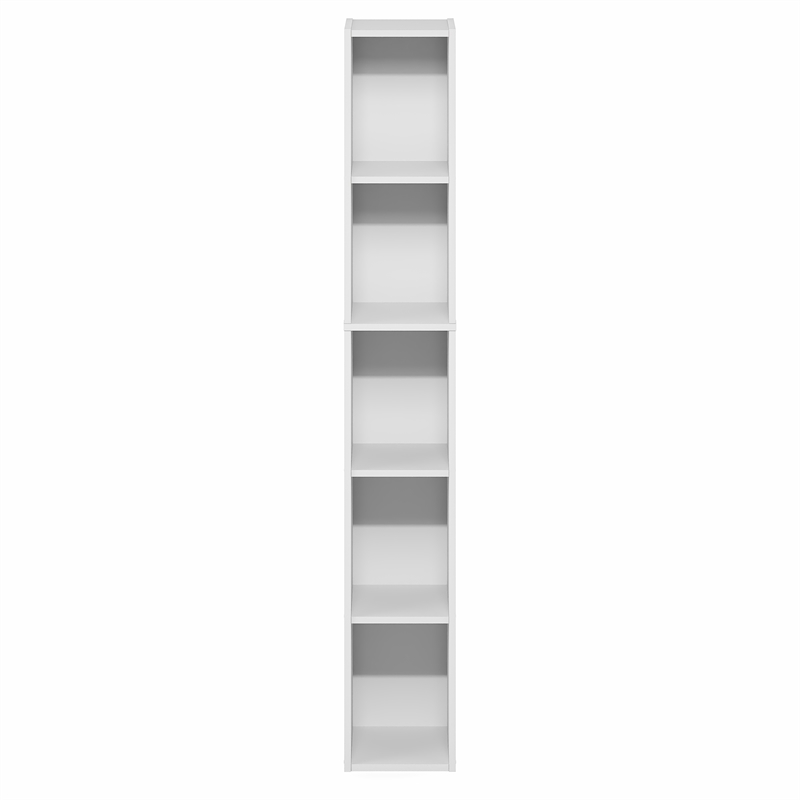 Furinno FULDA 5-Tier 8-In Width Narrow Bookcase 9.3 x 7.9 x 51.9 White