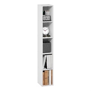 Furinno FULDA 5-Tier 8-In Width Narrow Bookcase 9.3 x 7.9 x 51.9 White