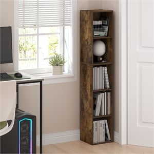 Furinno FULDA 5-Tier 10-In Width Narrow Bookcase 9.3 x 9.8 x 51.9 Amber Pine