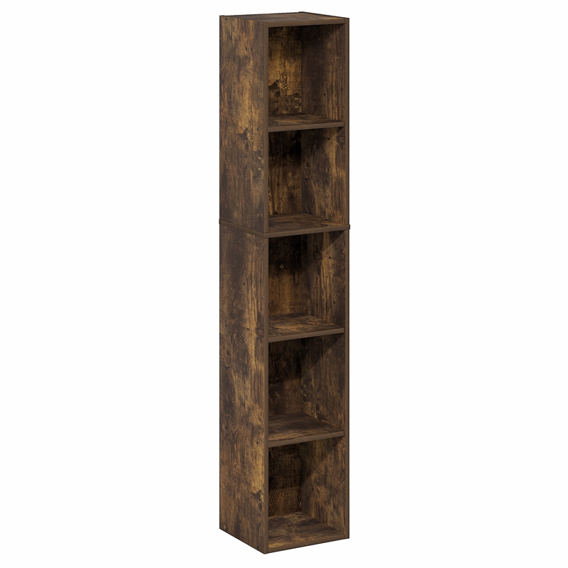 Furinno FULDA 5-Tier 10-In Width Narrow Bookcase 9.3 x 9.8 x 51.9 Amber Pine