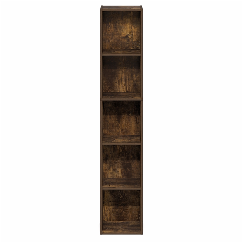 Furinno FULDA 5-Tier 10-In Width Narrow Bookcase 9.3 x 9.8 x 51.9 Amber Pine