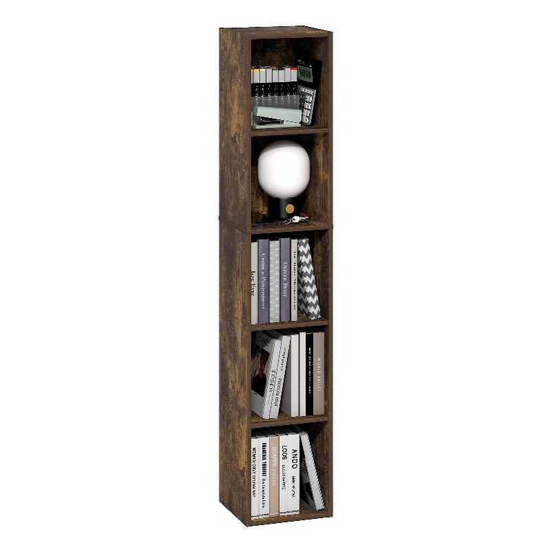 Furinno FULDA 5-Tier 10-In Width Narrow Bookcase 9.3 x 9.8 x 51.9 Amber Pine