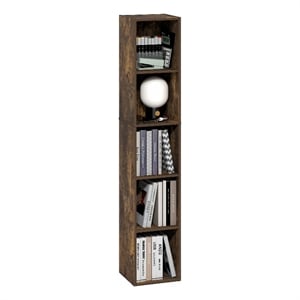 Furinno FULDA 5-Tier 10-In Width Narrow Bookcase 9.3 x 9.8 x 51.9 Amber Pine