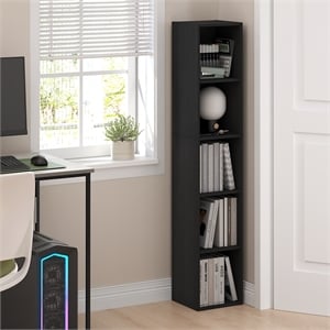 Furinno FULDA 5-Tier 10-In Width Narrow Bookcase 9.3 x 9.8 x 51.9 Blackwood
