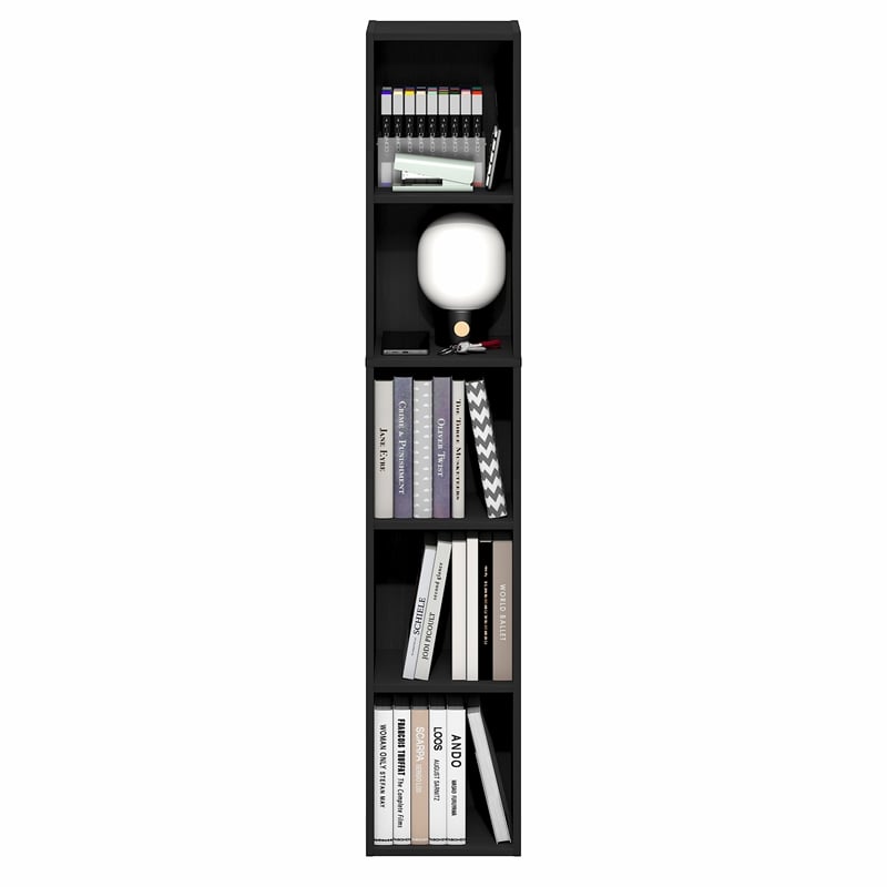 Furinno FULDA 5-Tier 10-In Width Narrow Bookcase 9.3 x 9.8 x 51.9 Blackwood