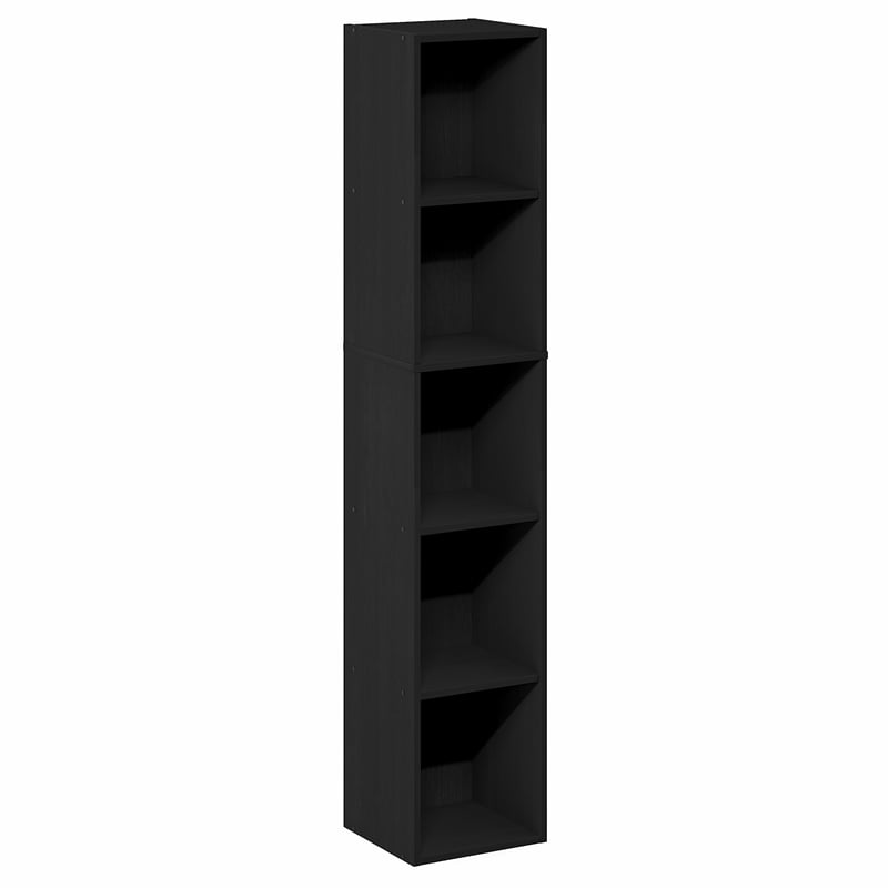 Furinno FULDA 5-Tier 10-In Width Narrow Bookcase 9.3 x 9.8 x 51.9 Blackwood