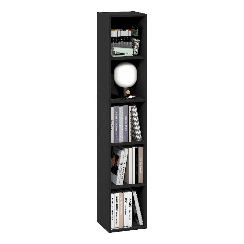Furinno FULDA 5-Tier 10-In Width Narrow Bookcase 9.3 x 9.8 x 51.9 Blackwood