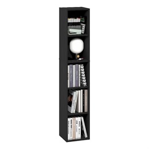 Furinno FULDA 5-Tier 10-In Width Narrow Bookcase 9.3 x 9.8 x 51.9 Blackwood