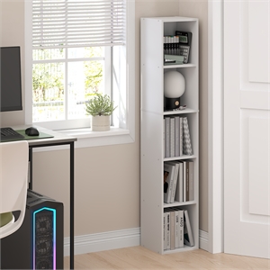 Furinno FULDA 5-Tier 10-In Width Narrow Bookcase 9.3 x 9.8 x 51.9 White