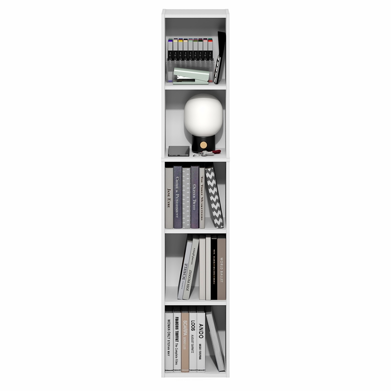 Furinno FULDA 5-Tier 10-In Width Narrow Bookcase 9.3 x 9.8 x 51.9 White