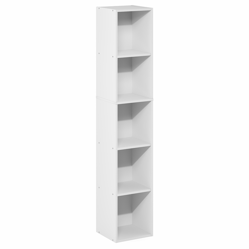 Furinno FULDA 5-Tier 10-In Width Narrow Bookcase 9.3 x 9.8 x 51.9 White