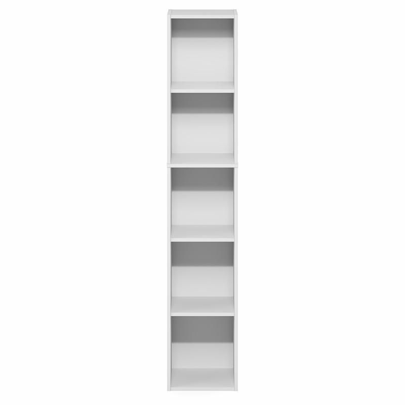Furinno FULDA 5-Tier 10-In Width Narrow Bookcase 9.3 x 9.8 x 51.9 White