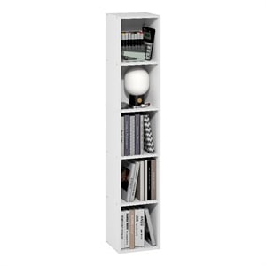 Furinno FULDA 5-Tier 10-In Width Narrow Bookcase 9.3 x 9.8 x 51.9 White
