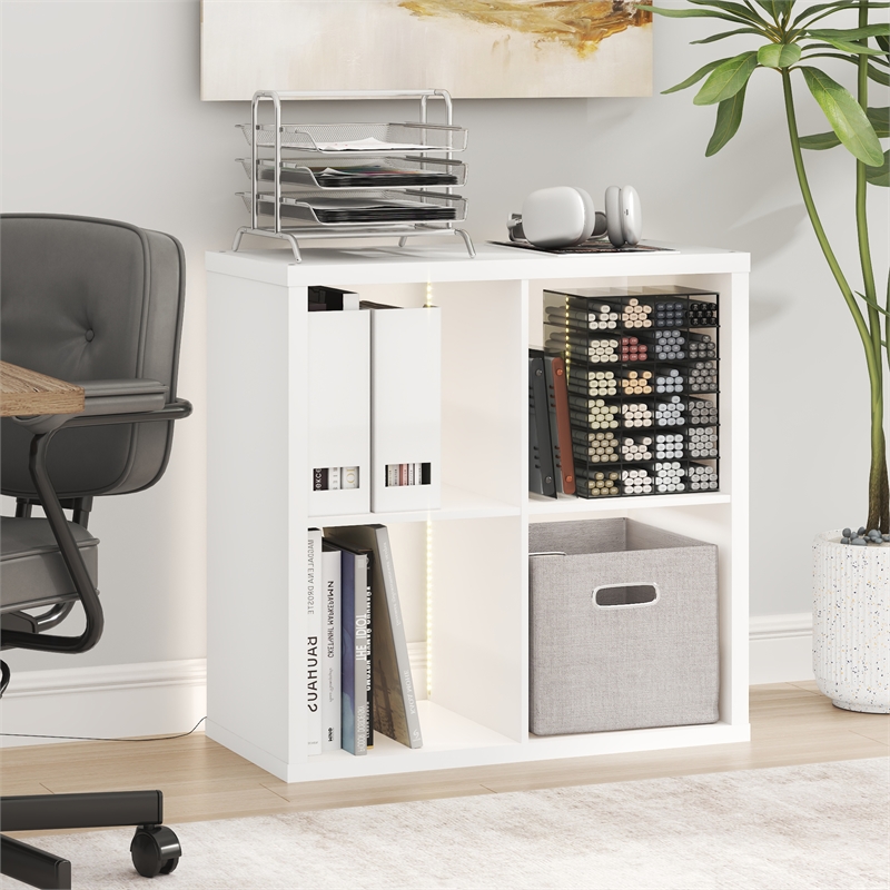 Furinno CUBICLE LED Lights 4-Cube Reversible Extra Thick Frame Bookcase White