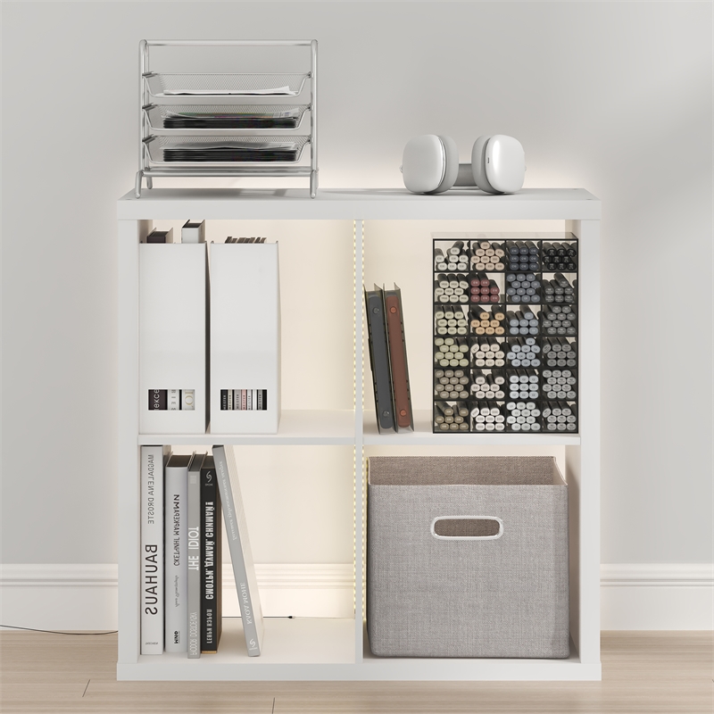 Furinno CUBICLE LED Lights 4-Cube Reversible Extra Thick Frame Bookcase White