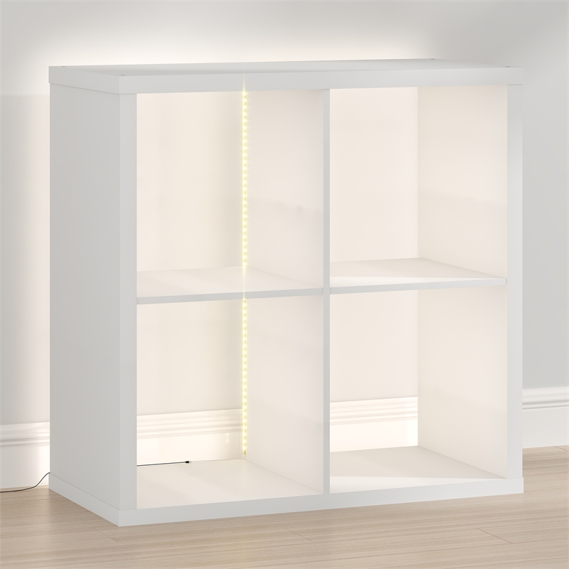 Furinno CUBICLE LED Lights 4-Cube Reversible Extra Thick Frame Bookcase White