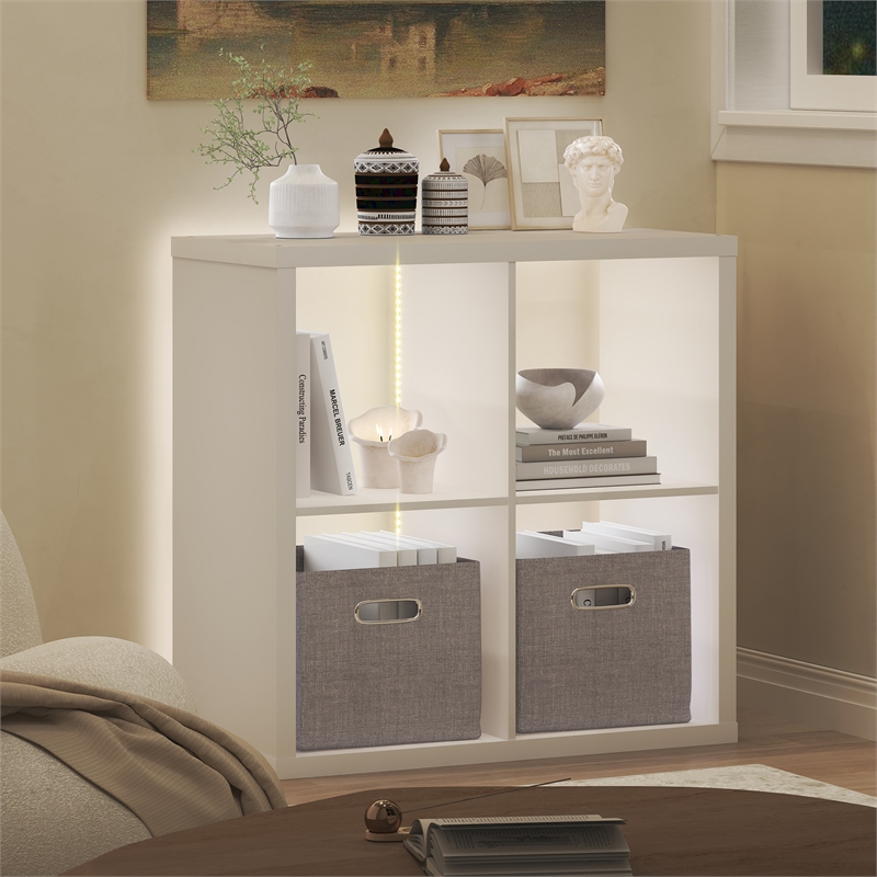 Furinno CUBICLE LED Lights 4-Cube Reversible Extra Thick Frame Bookcase White