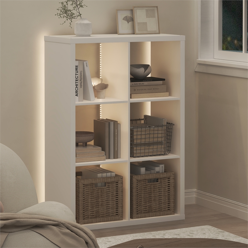 Furinno CUBICLE LED Lights 6-Cube Reversible Extra Thick Frame Bookcase White