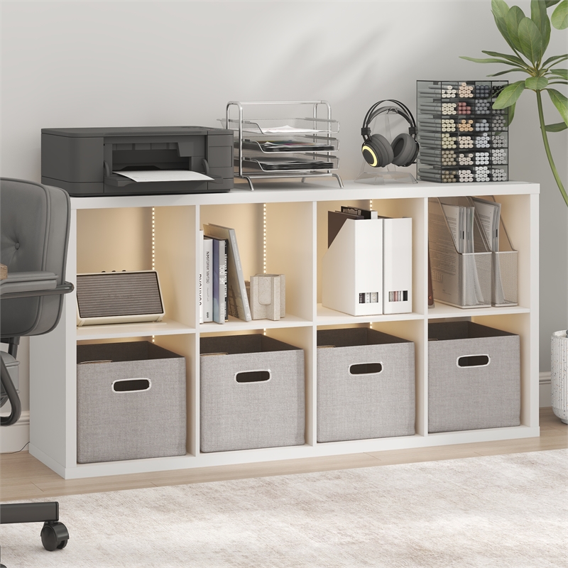 Furinno CUBICLE LED Lights 8-Cube Reversible Extra Thick Frame Bookcase White