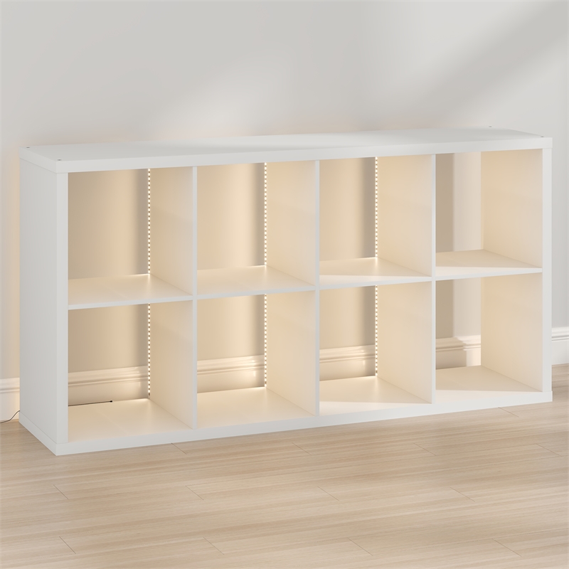 Furinno CUBICLE LED Lights 8-Cube Reversible Extra Thick Frame Bookcase White