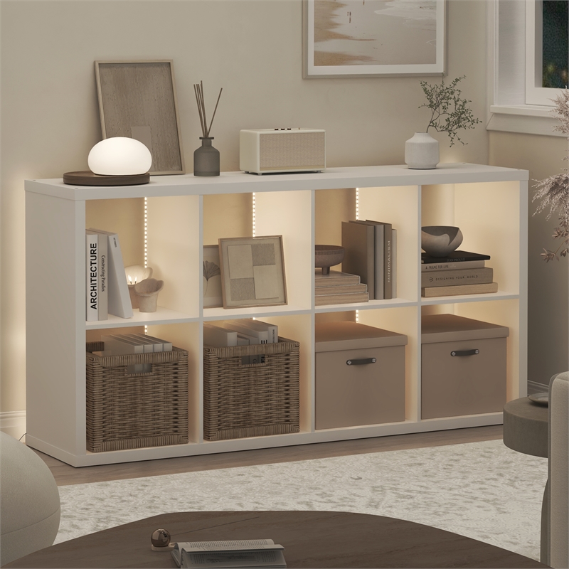 Furinno CUBICLE LED Lights 8-Cube Reversible Extra Thick Frame Bookcase White