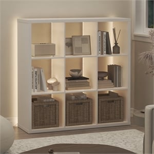 Furinno CUBICLE LED Lights 9-Cube Reversible Extra Thick Frame Bookcase White