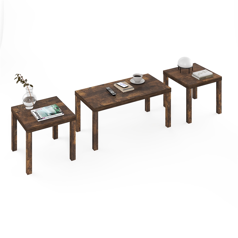 Furinno CLASSIC Coffee/Side Tables Set 1.8 Inch Thick Tabletop Amber Pine