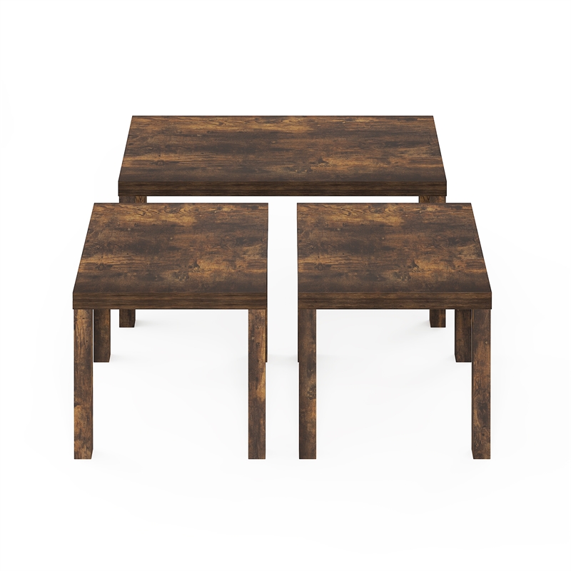 Furinno CLASSIC Coffee/Side Tables Set 1.8 Inch Thick Tabletop Amber Pine
