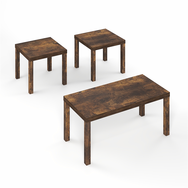 Furinno CLASSIC Coffee/Side Tables Set 1.8 Inch Thick Tabletop Amber Pine