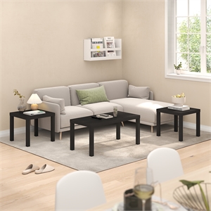 Furinno CLASSIC Coffee/Side Tables Set 1.8 Inch Thick Tabletop Black